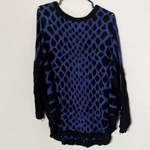 Joseph A Poncho Sweater Blue Black leopard Print Oversize Zipper Sleeves Size L